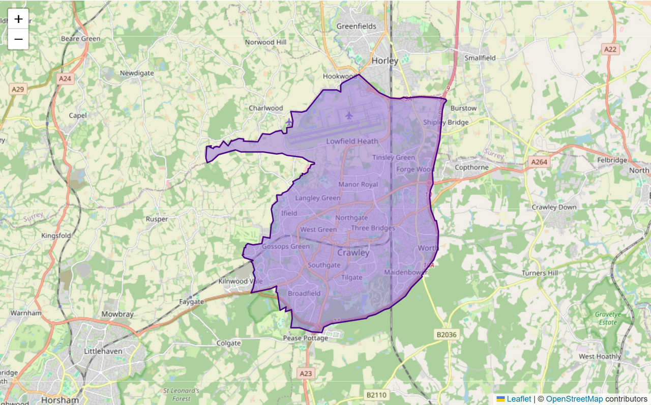 Crawley Constituency: Map, Wards & Population | Baseview UK