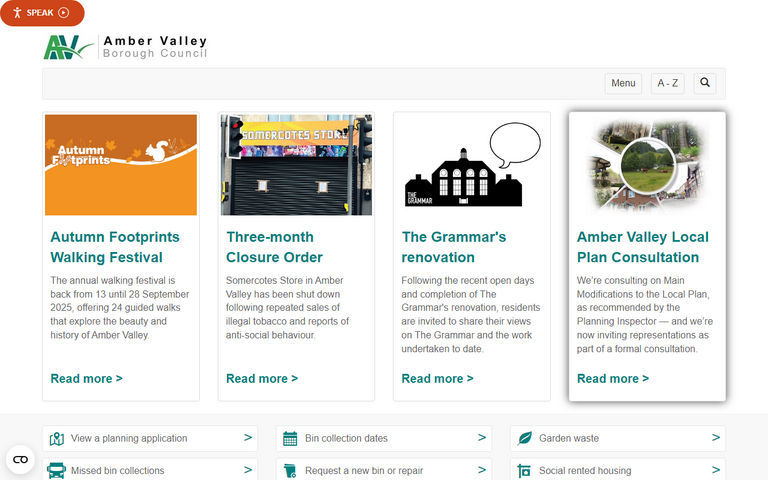 Website of Amber Valley Borough Council