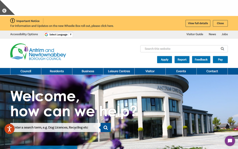 Website of Antrim and Newtownabbey Borough Council