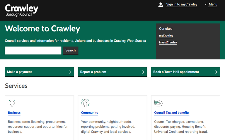 Website of Crawley Borough Council