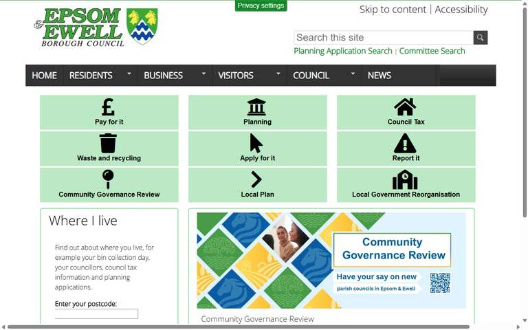 Website of Epsom & Ewell Borough Council