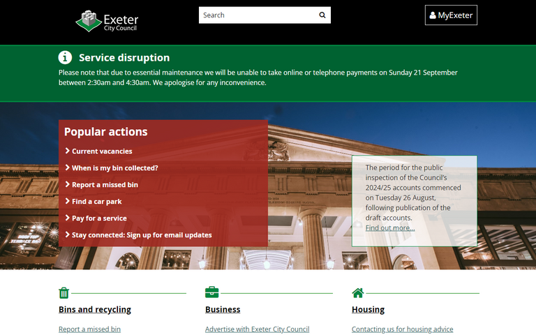 Website of Exeter City Council