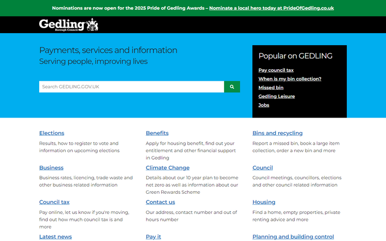 Website of Gedling Borough Council