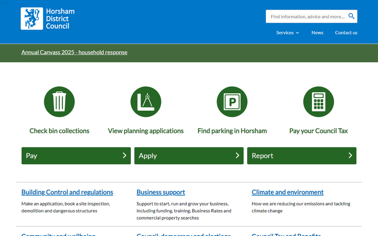 Website of Horsham District Council