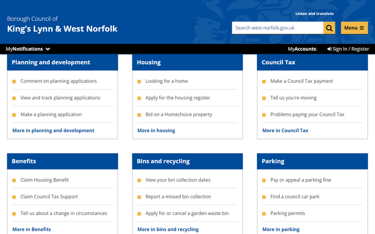 Website of Kings Lynn & West Norfolk Borough Council
