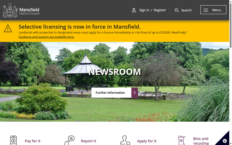 Website of Mansfield District Council