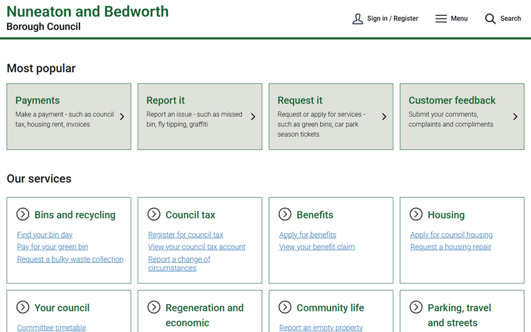 Website of Nuneaton & Bedworth Borough Council