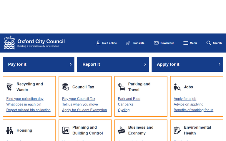 Website of Oxford City Council