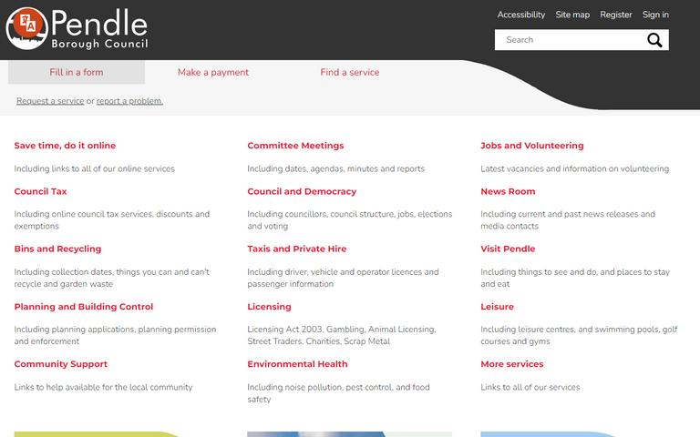 Website of Pendle Borough Council