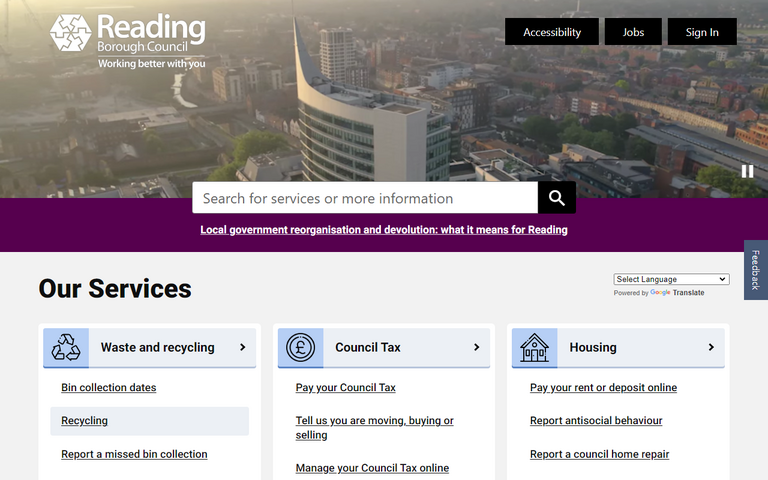 Website of Reading Borough Council