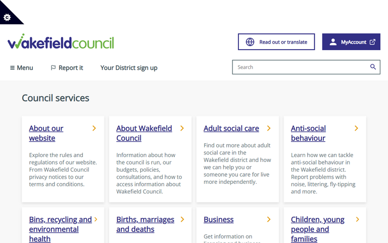 Website of Wakefield City Council