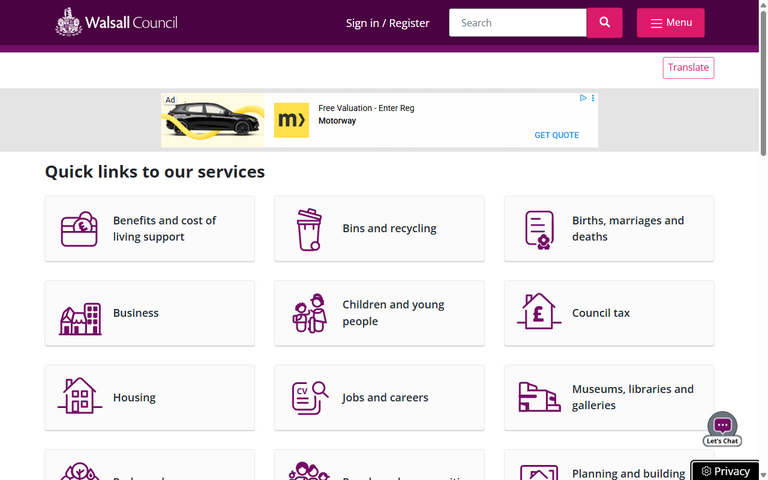 Website of Walsall Borough Council