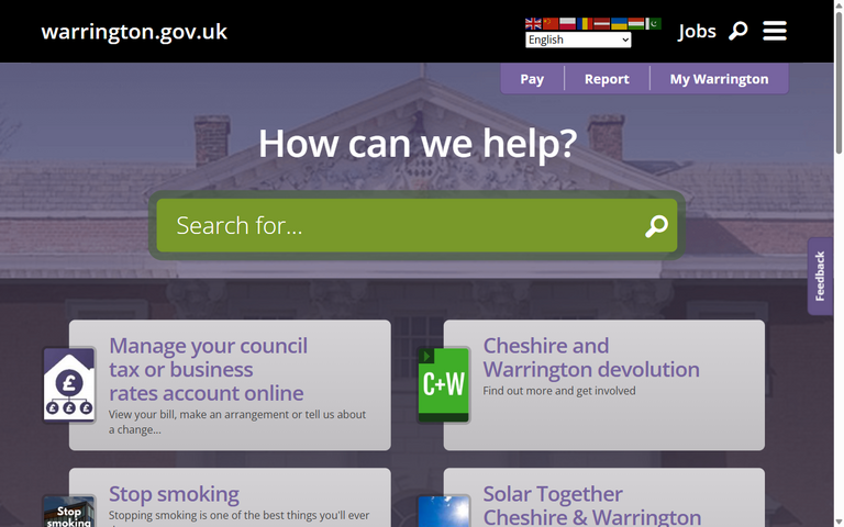Website of Warrington Borough Council