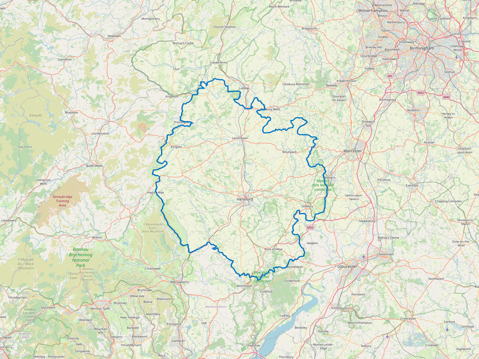 Map of Herefordshire, County of
