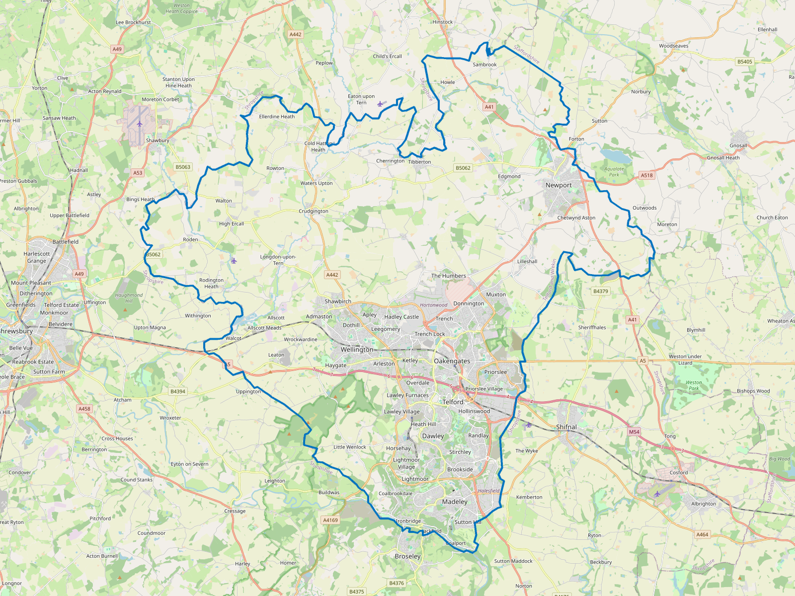 Map of Telford and Wrekin