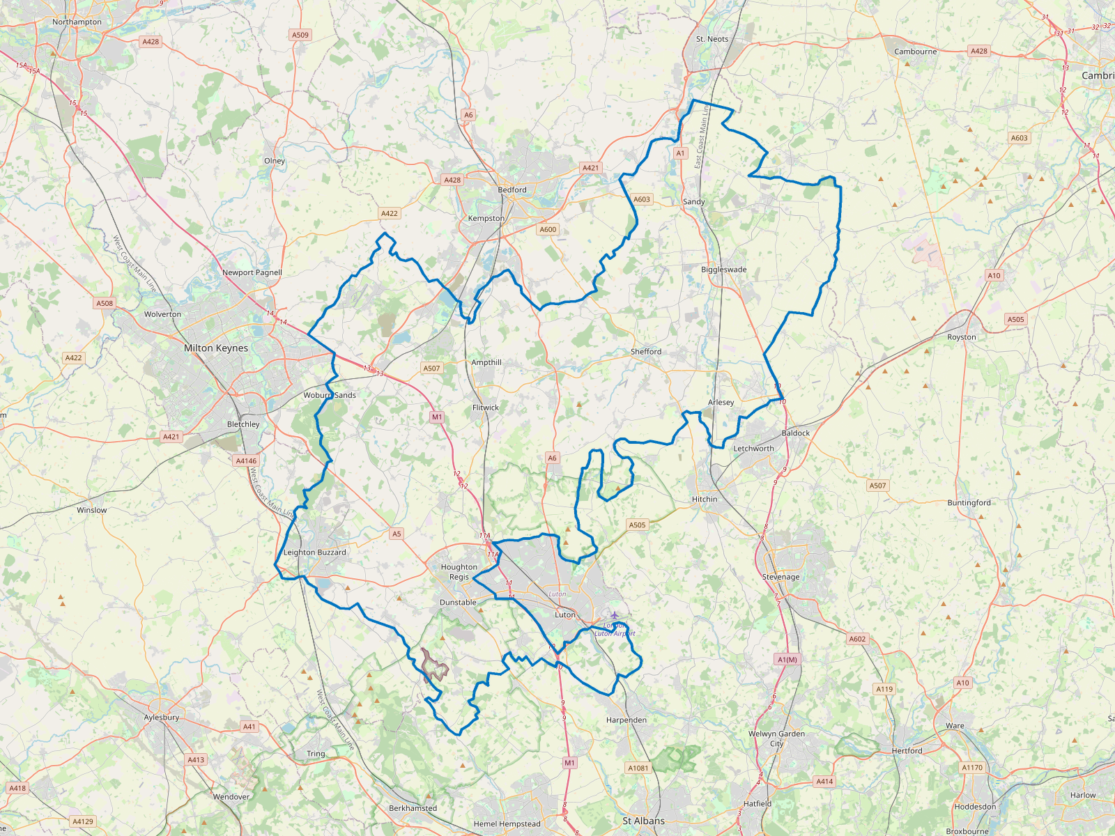 Map of Central Bedfordshire