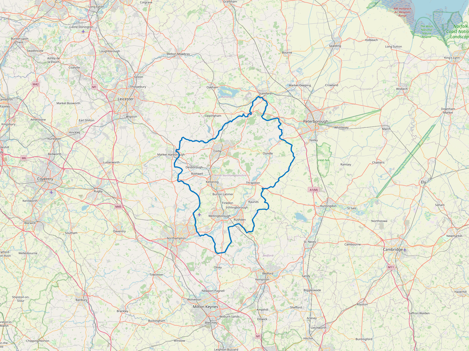 Map of North Northamptonshire