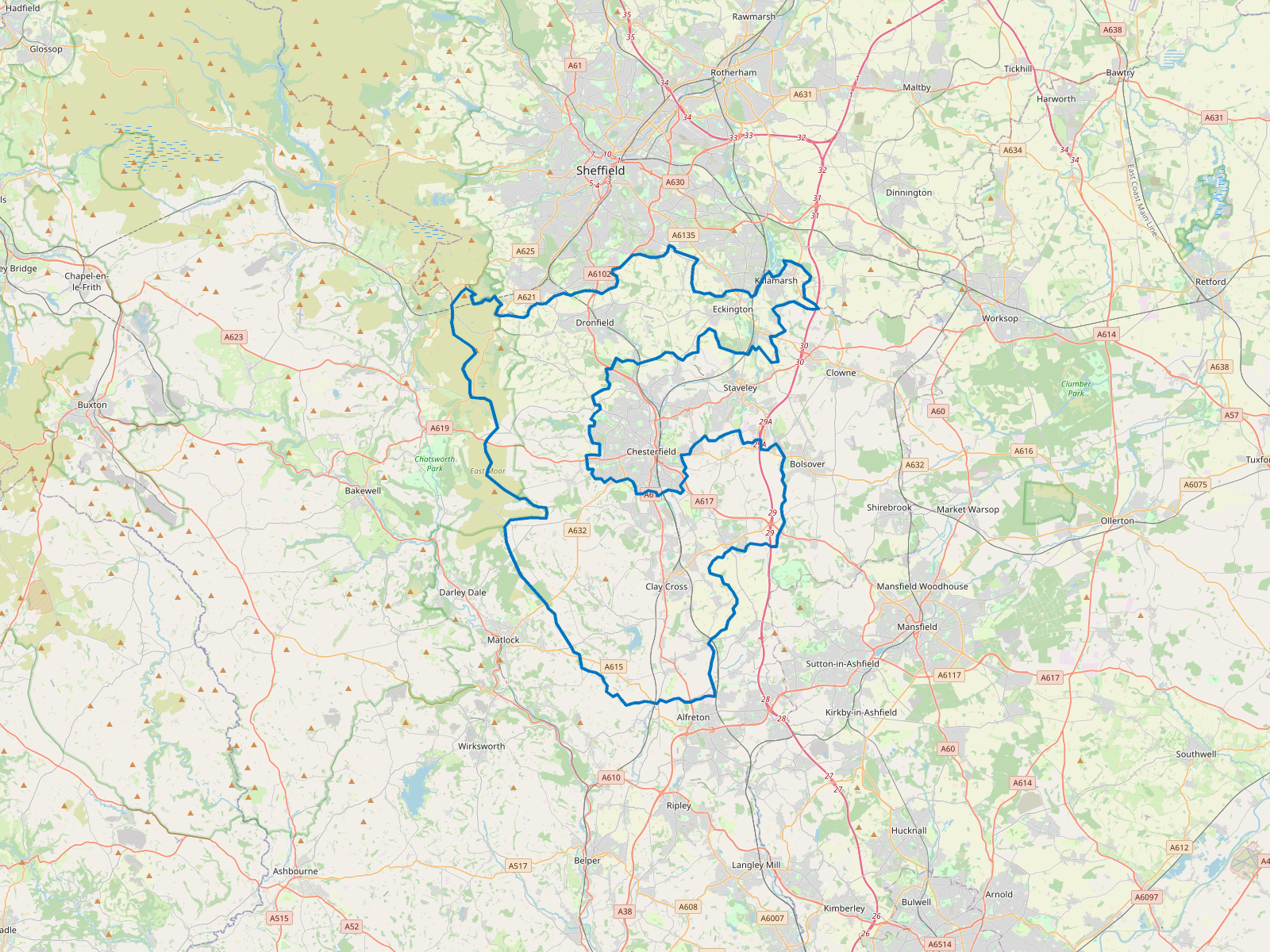Map of North East Derbyshire