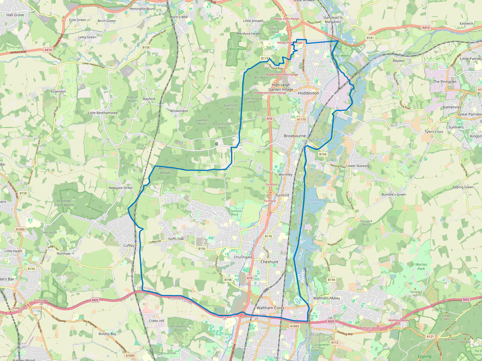 Map of Broxbourne