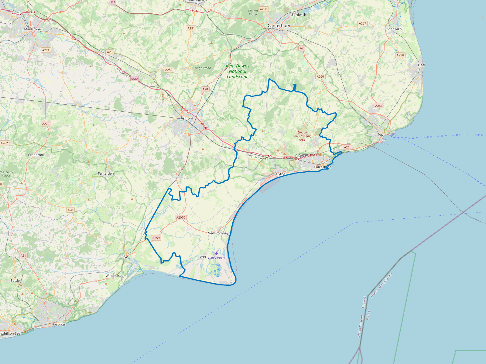 Map of Folkestone and Hythe