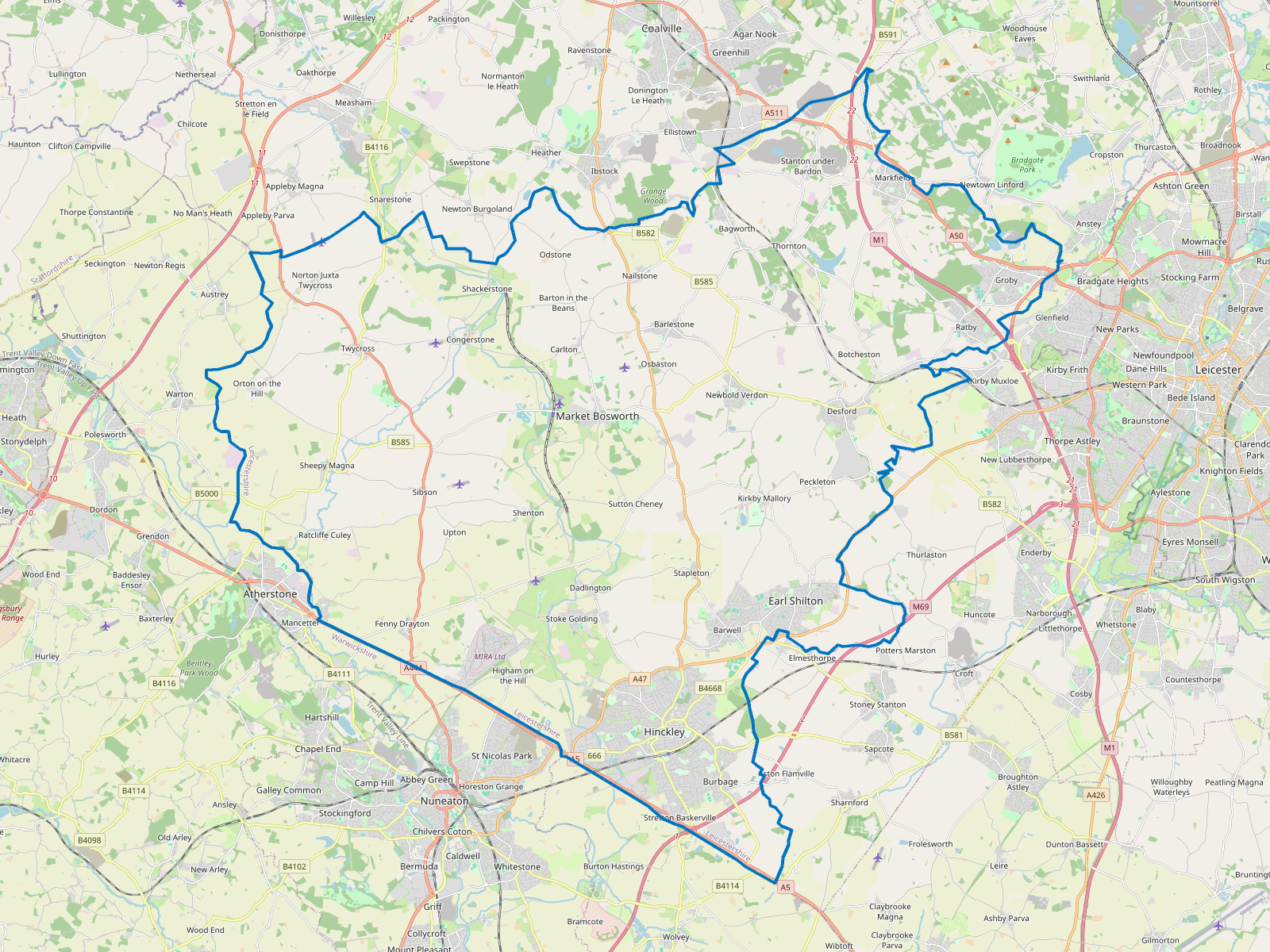 Map of Hinckley and Bosworth
