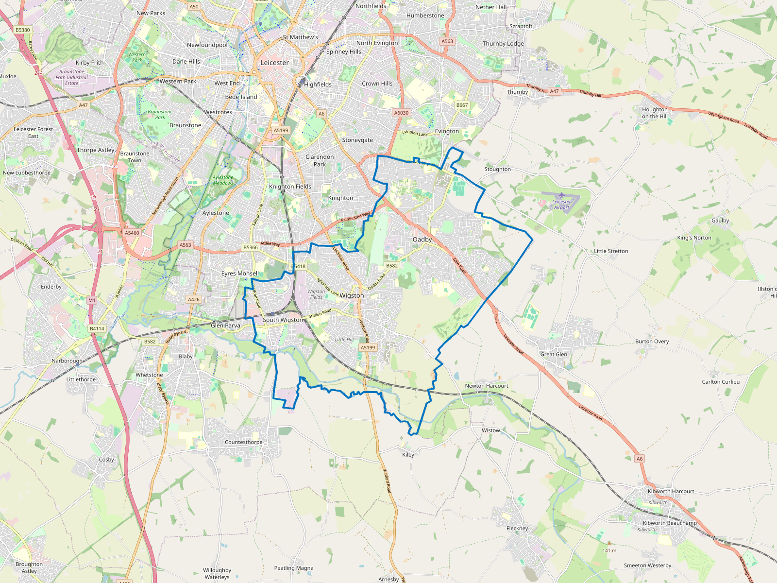 Map of Oadby and Wigston