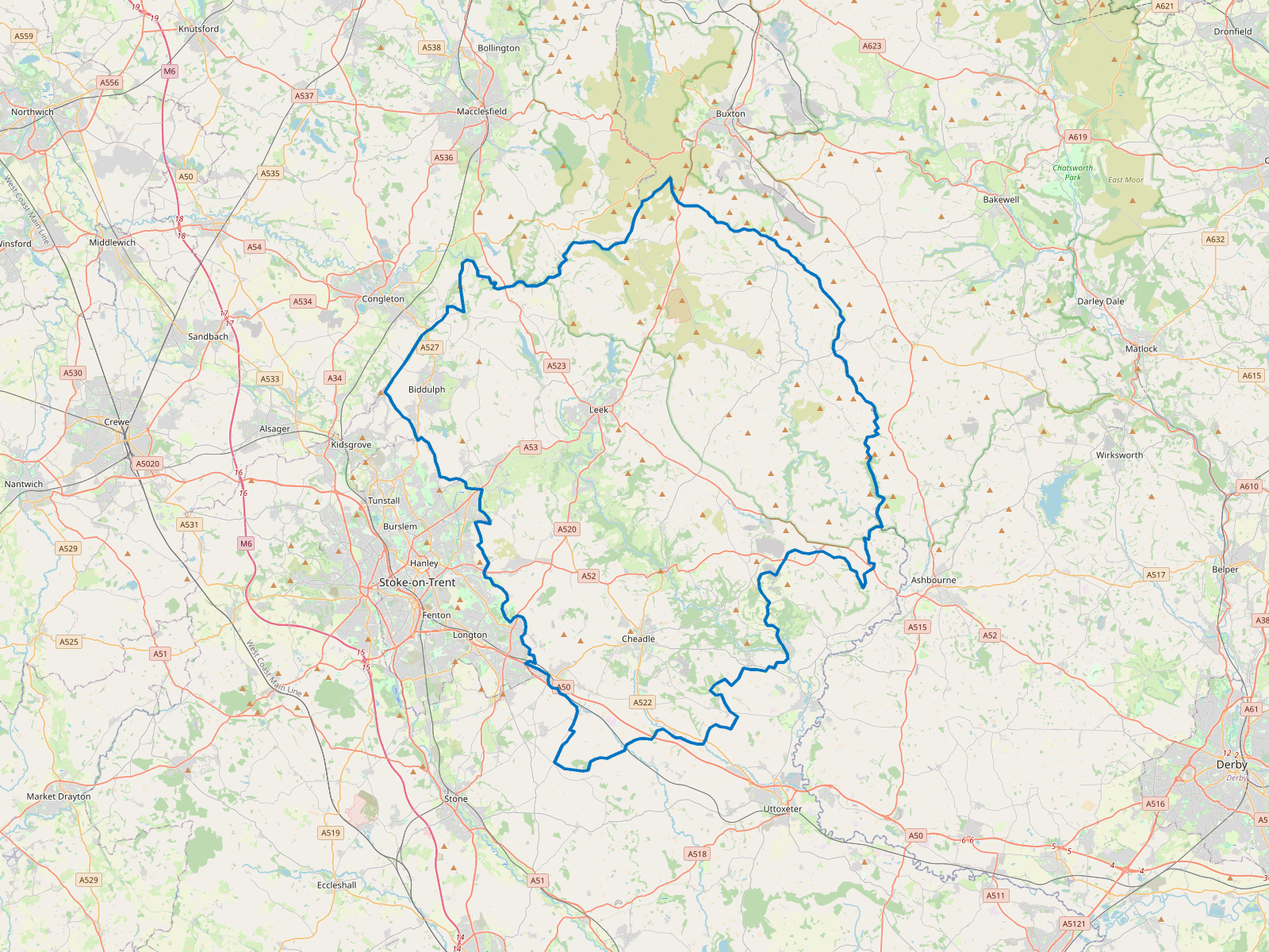 Map of Staffordshire Moorlands