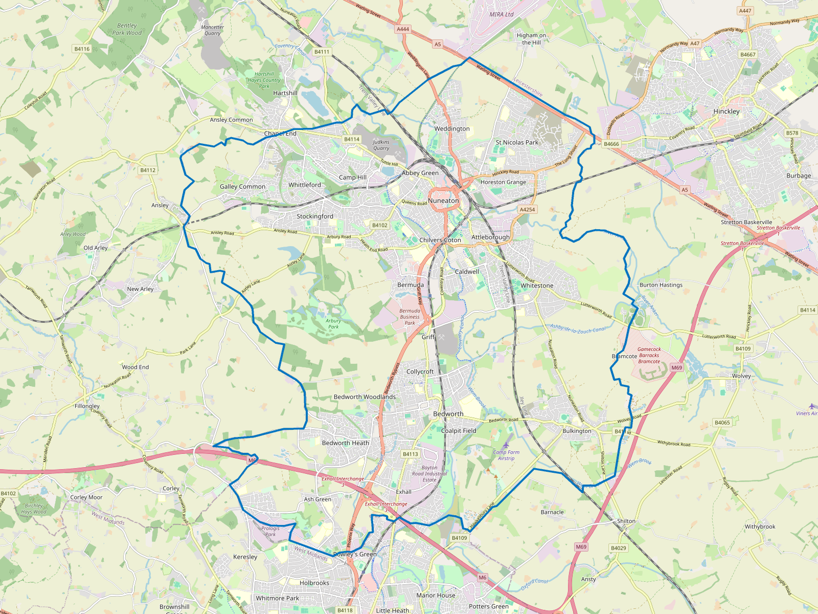 Map of Nuneaton and Bedworth