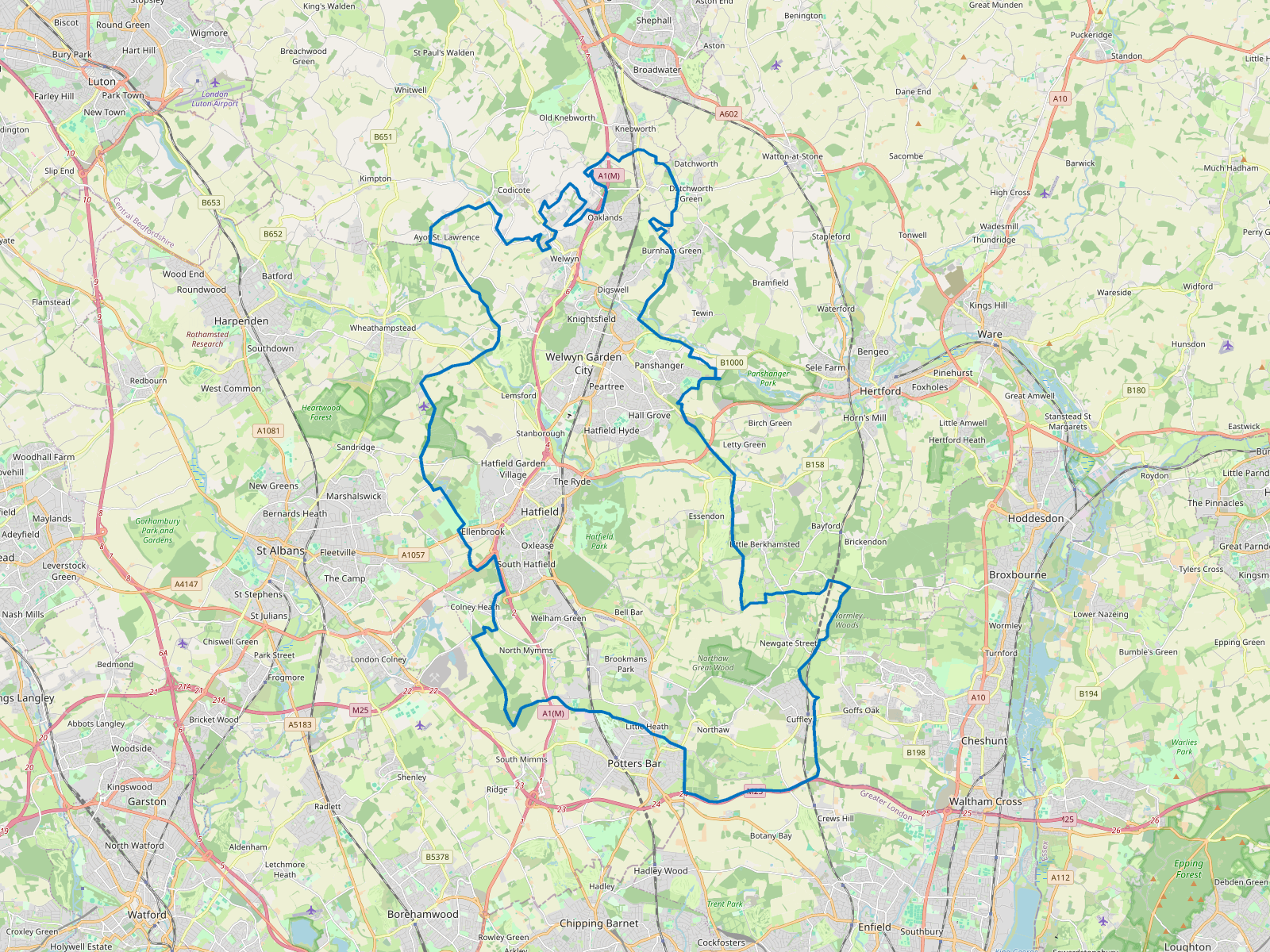 Map of Welwyn Hatfield