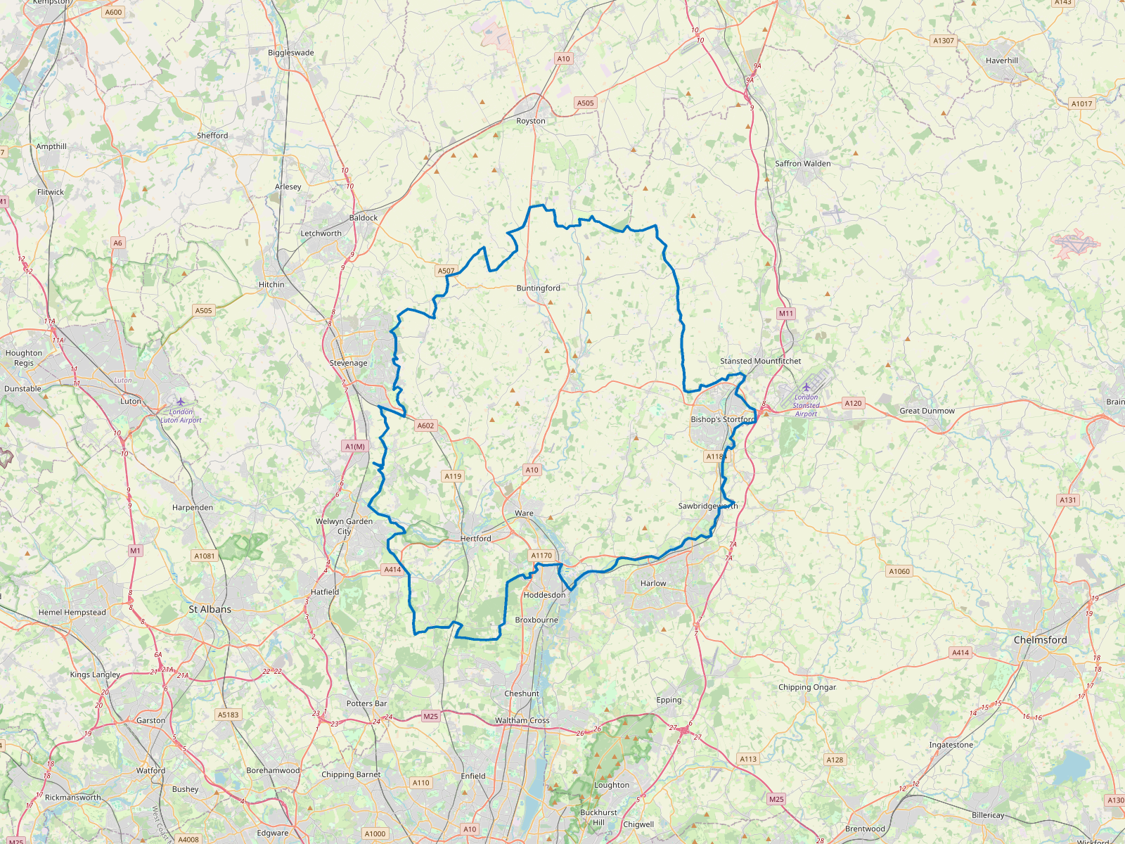 Map of East Hertfordshire