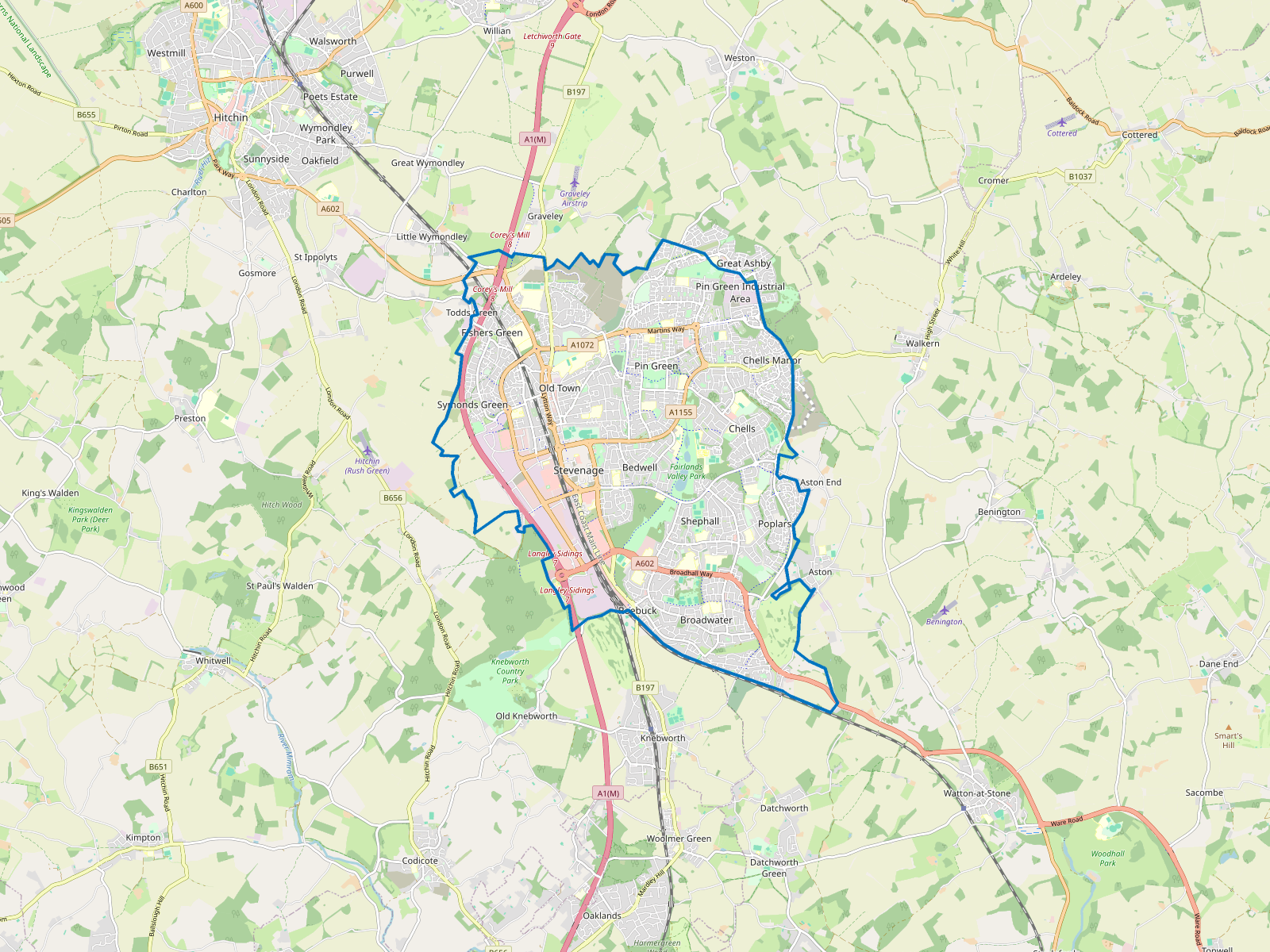 Map of Stevenage