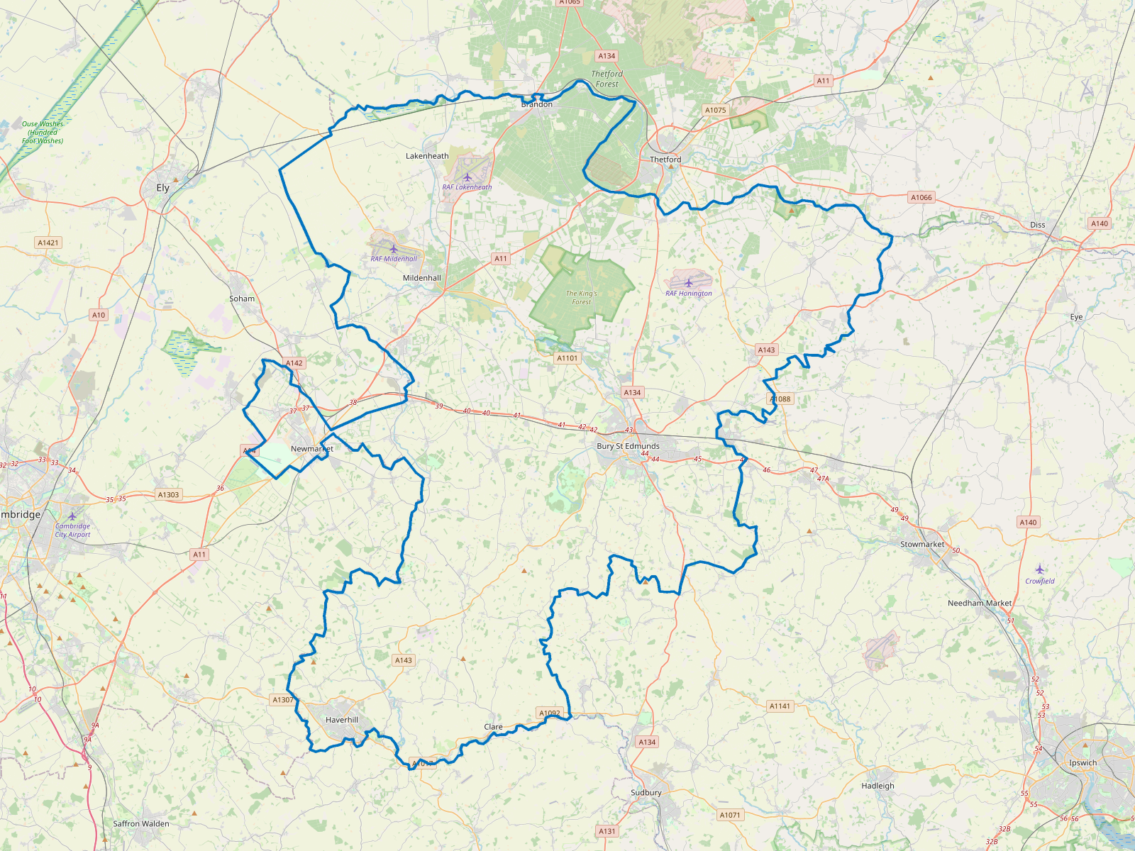 Map of West Suffolk
