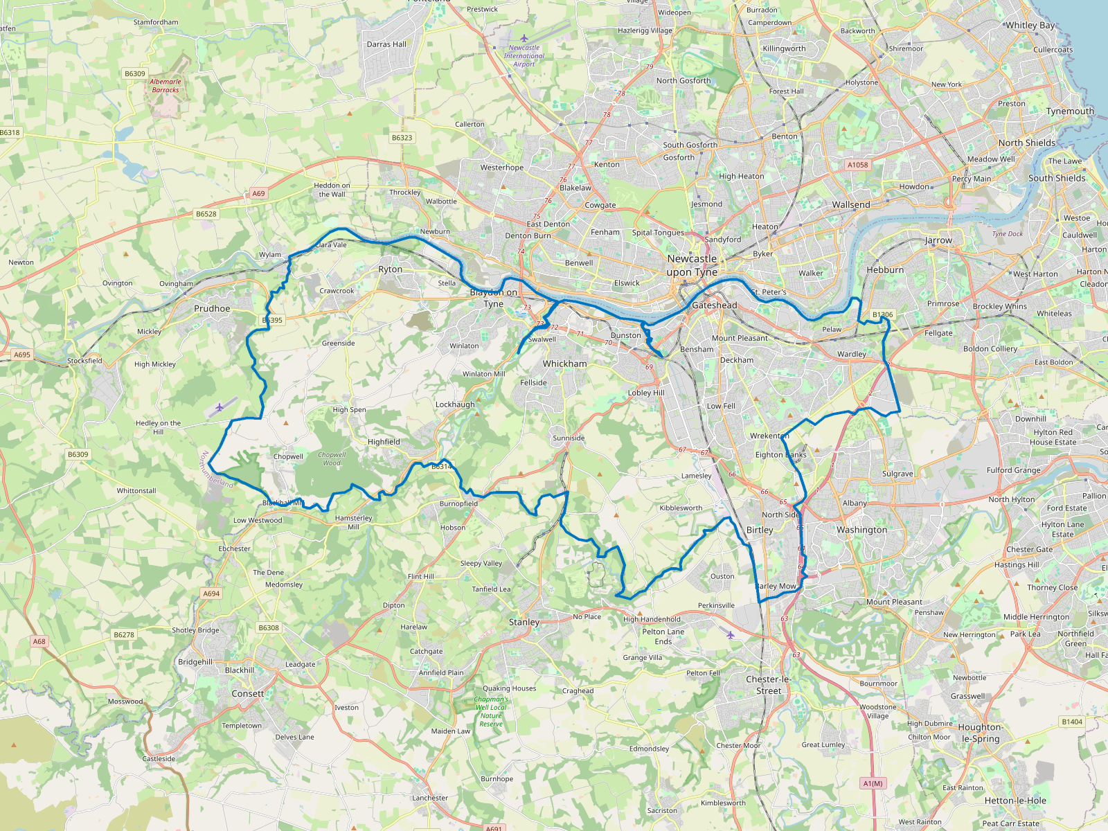 Map of Gateshead