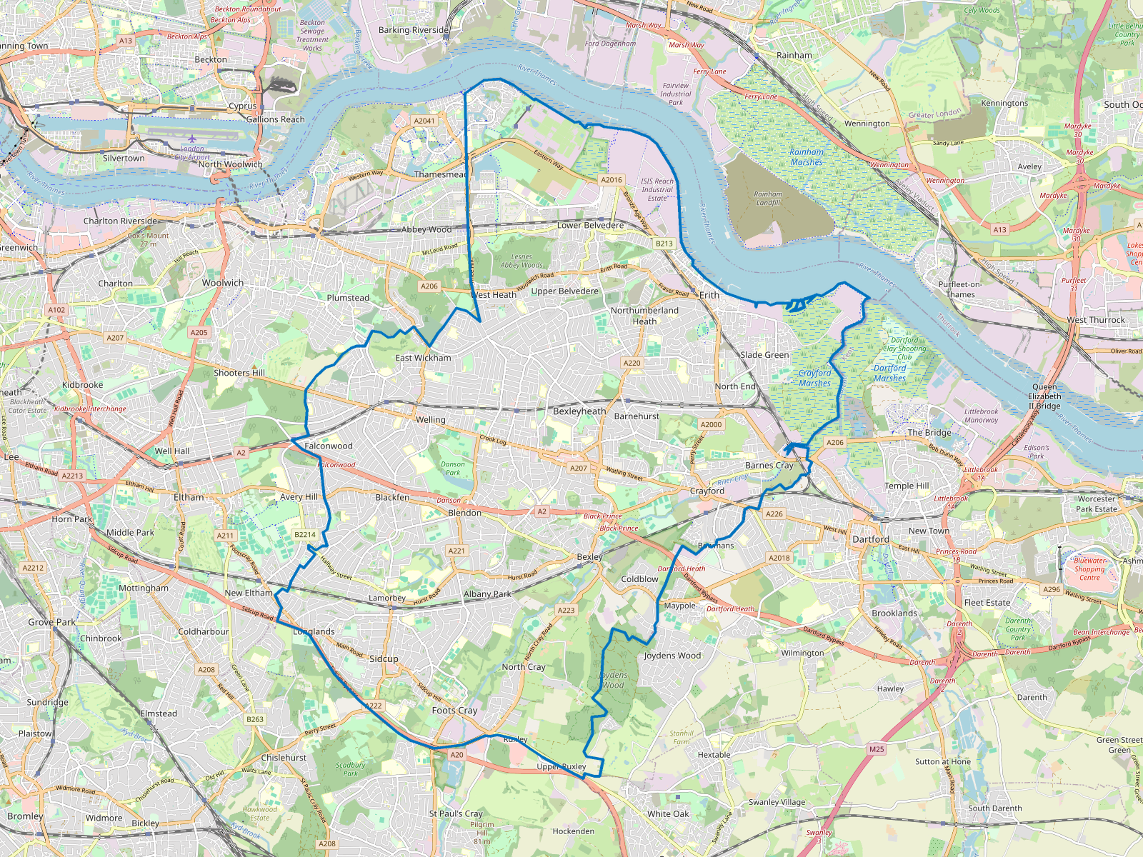 Map of Bexley
