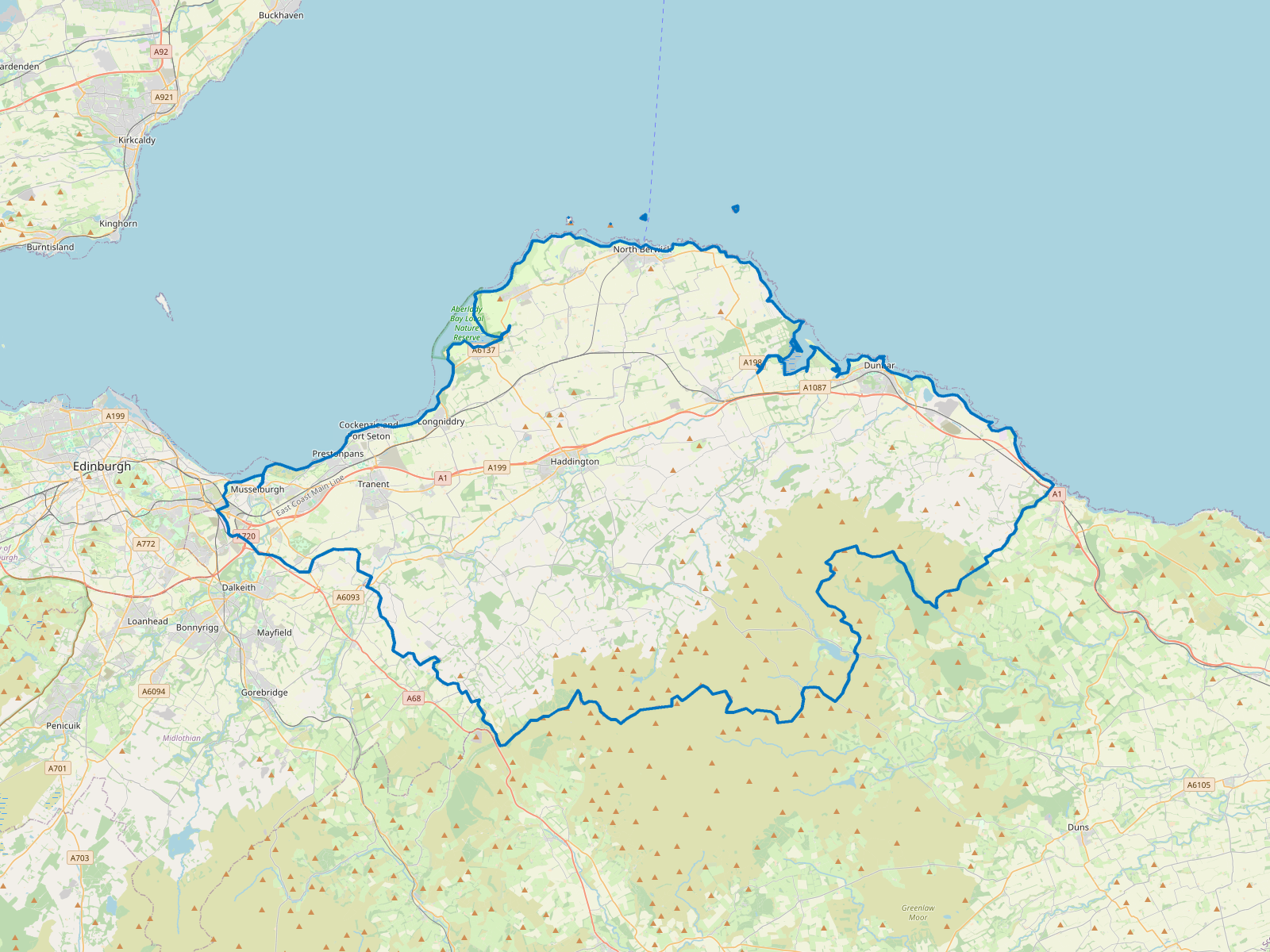 Map of East Lothian