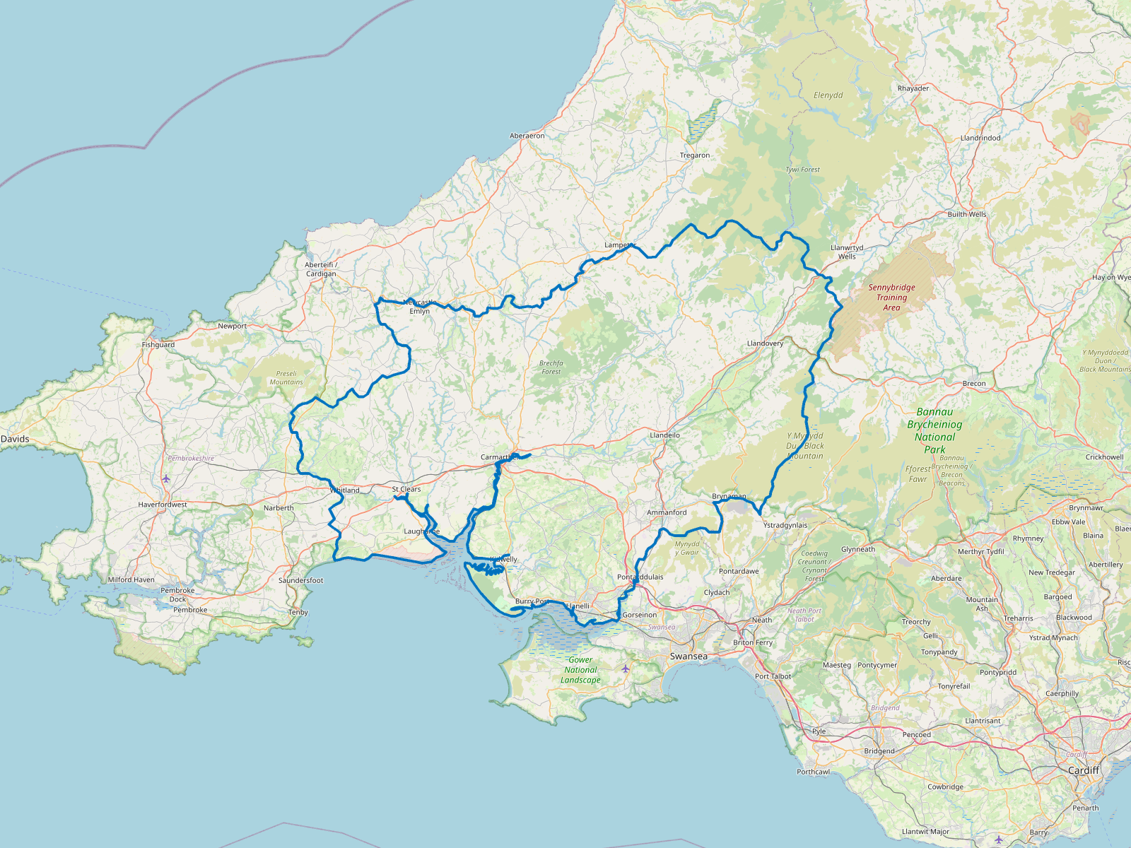 Map of Carmarthenshire