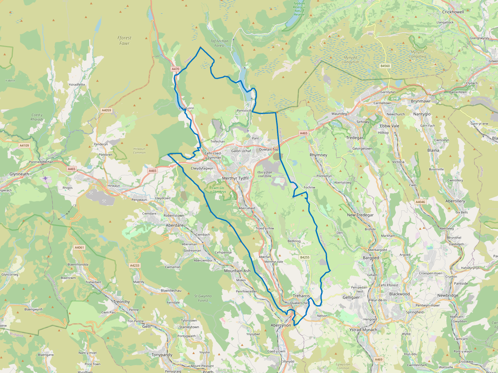 Map of Merthyr Tydfil